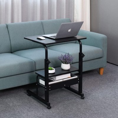 Height Adjustable Movable Laptop Desk With Storage Shelf Lazy Sofa Corner Lift Computer Desk Table 2 Layer
